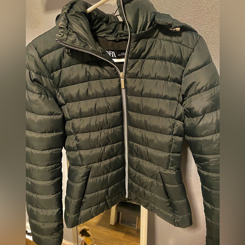 Forest green Puffy Jacket From Zara